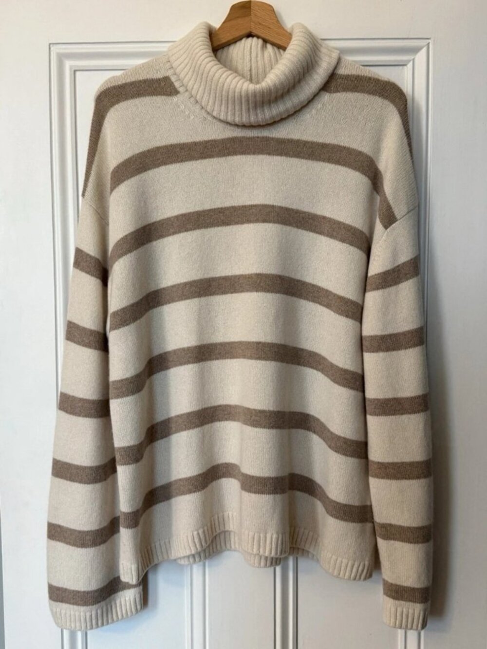 ARKET Cashmere Striped Turtleneck Pullover Beige Brown Size M